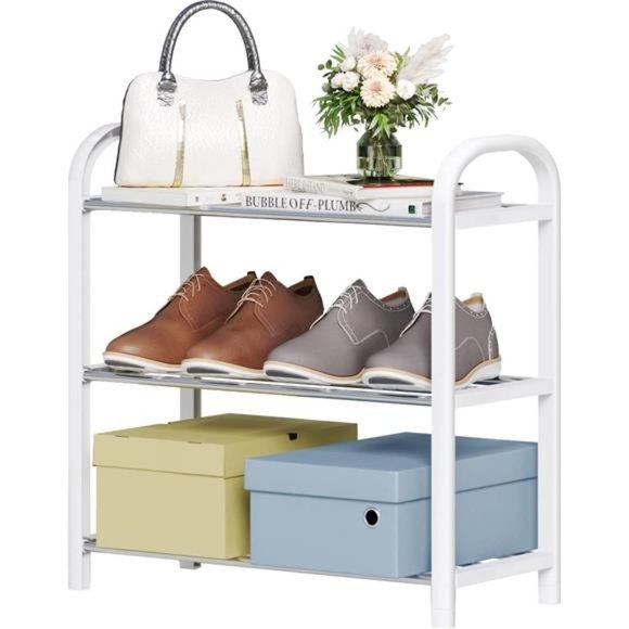 SHELAKET 3-Tier Small Shoe Rack, Lightweight 5-7 Pairs Shelf